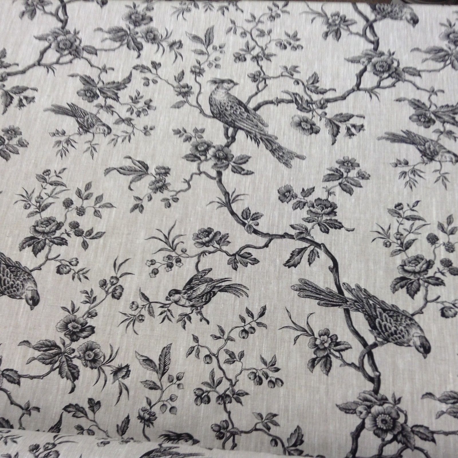 French 100% Linen Bird  Garden Stripe Curtain/Craft /Upholsterty Fabric Blue