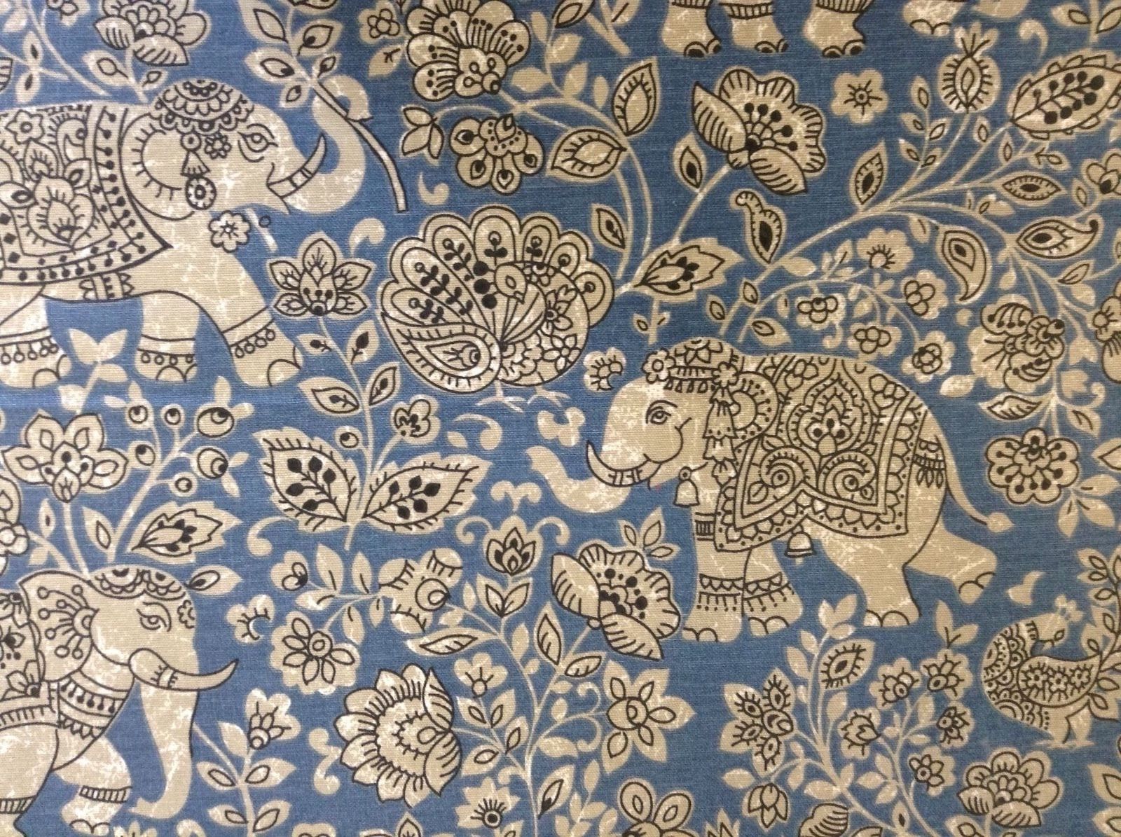 Indian Elephant Batik Cotton BLUE - Frank Thomas Interiors