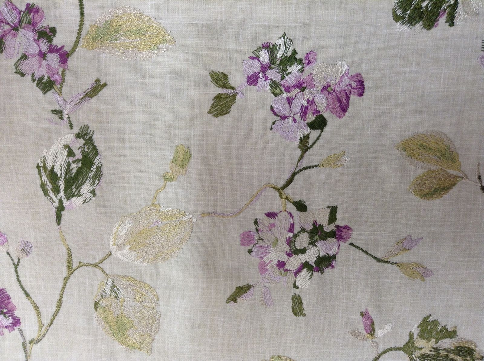 Cranbourne Amethyst Embroidered Linen   Curtain/Upholstery/Craft Fabric