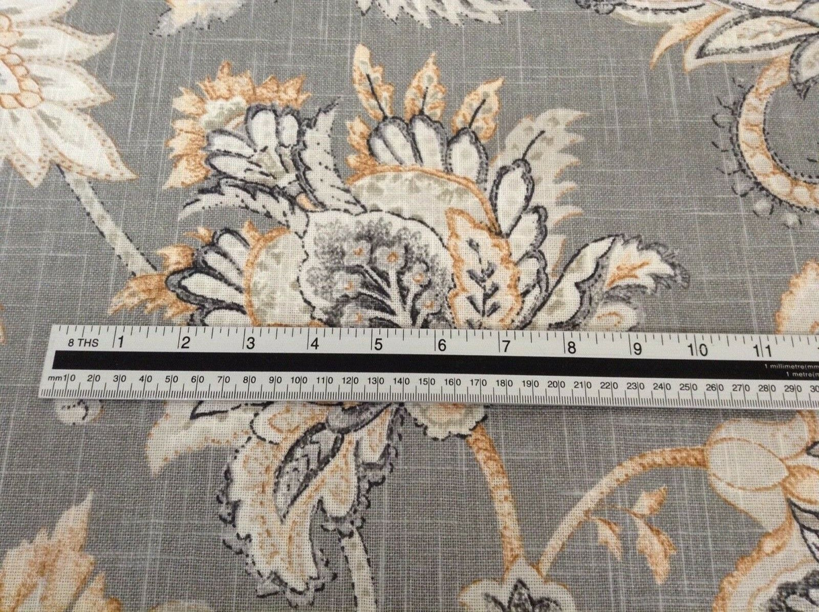 Vintage Mitford Jacobean Linen Beige/Grey Designer 140cm wide Curtain Fabric 