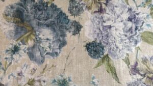 English Country Garden Vintage Peonies Linen - BLUE & GREEN