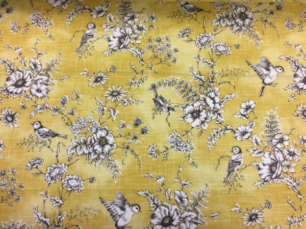 Floral Bird Toile Cotton - YELLOW - Image 4