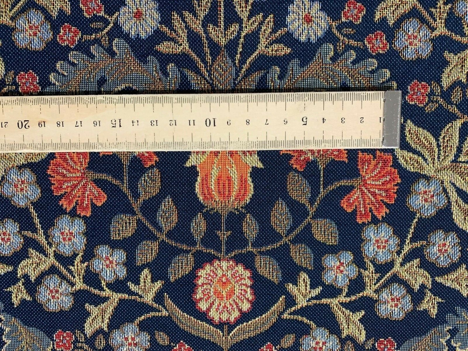 Barrington Morris Navy Tapestry Curtain Upholstery Fabric Navy Red Green Fabric 