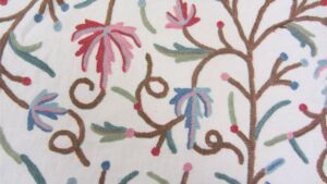 Classic Crewelwork Embroidered Floral Cotton No 4 PINK & BLUE